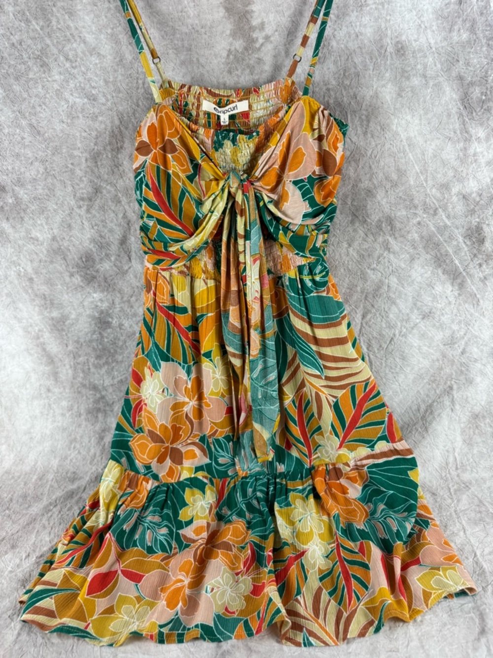 Rip Curl Green, Orange & Yellow Tropical Tie-Front Mini Dress NWT sun dress